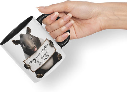 Vixar Personalised Tapir Mug with Name or Custom Message – Cute Animal Coloured Ceramic Mug Cup Gift, 11oz (Black)