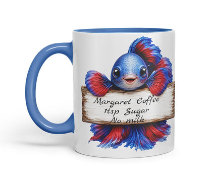 Vixar Personalised Betta Fish Mug with Name or Custom Message – Cute Animal Coloured Ceramic Mug Cup Gift, 11oz (Black)