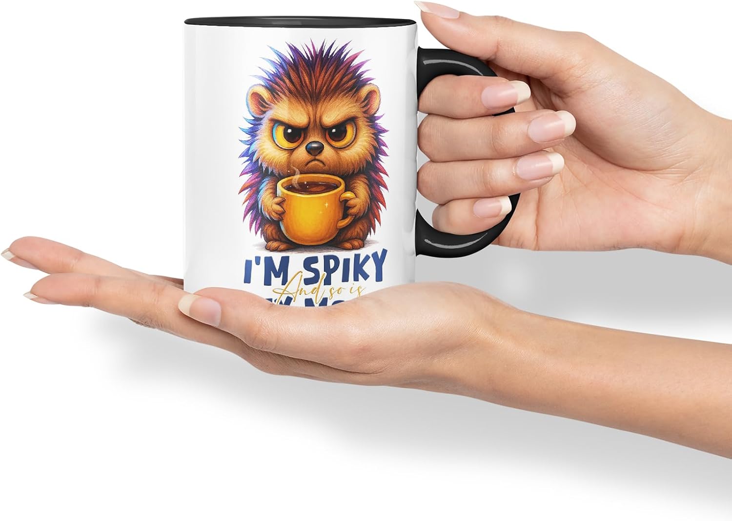 Vixar I'm Spiky and So is My Mood Funny Hedgehog Mug – Coloured Ceramic Mug Cup Gift, 11oz (Black)