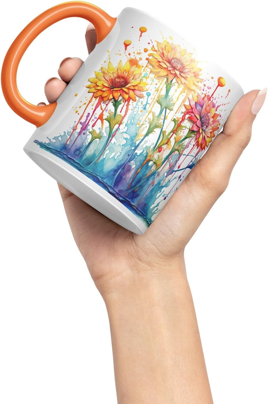 Vixar Calendula Garden Bloom Mug Coloured Ceramic Mug Cup Gift, 11oz (Orange)