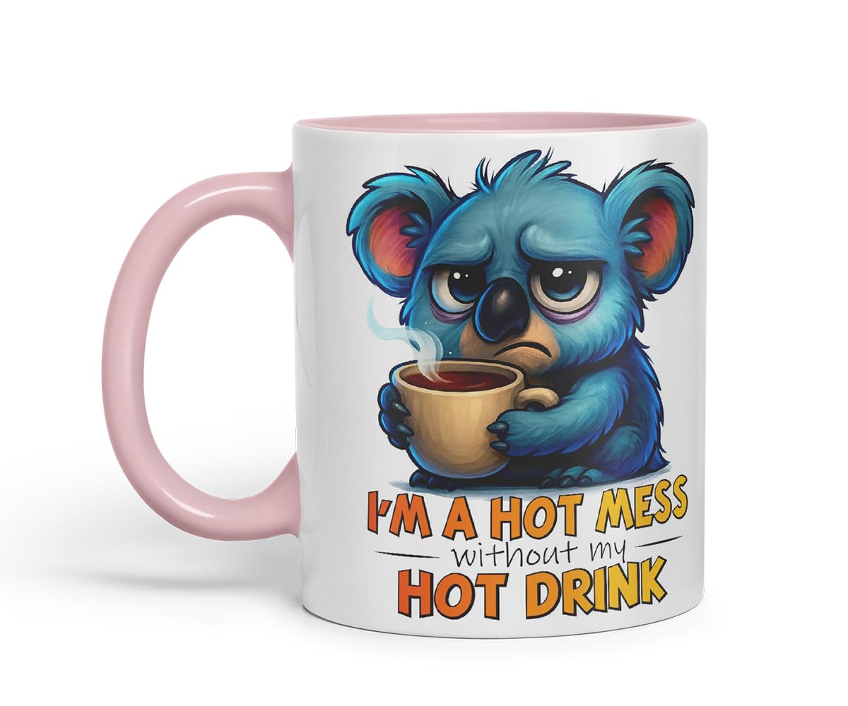 Vixar I'm A Hot Mess Without My Hot Drink Funny Koala Mug – Coloured Ceramic Mug Cup Gift, 11oz (Black)