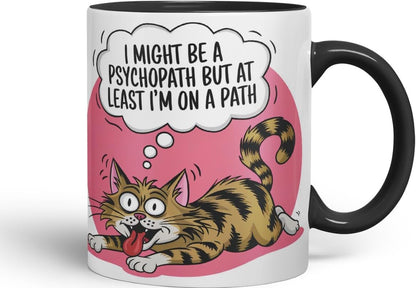 Vixar I Might Be a P** But at Least I’m on a Path Sarcastic cat Coloured Ceramic Mug Cup Gift, 11oz (Black)