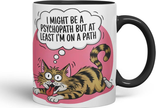 Vixar I Might Be a P** But at Least I’m on a Path Sarcastic cat Coloured Ceramic Mug Cup Gift, 11oz (Black)