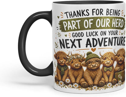 Vixar Thanks for Being Part of Our Herd Mug – Highland Cow Coworker Leaving Gift, 11oz (Black)