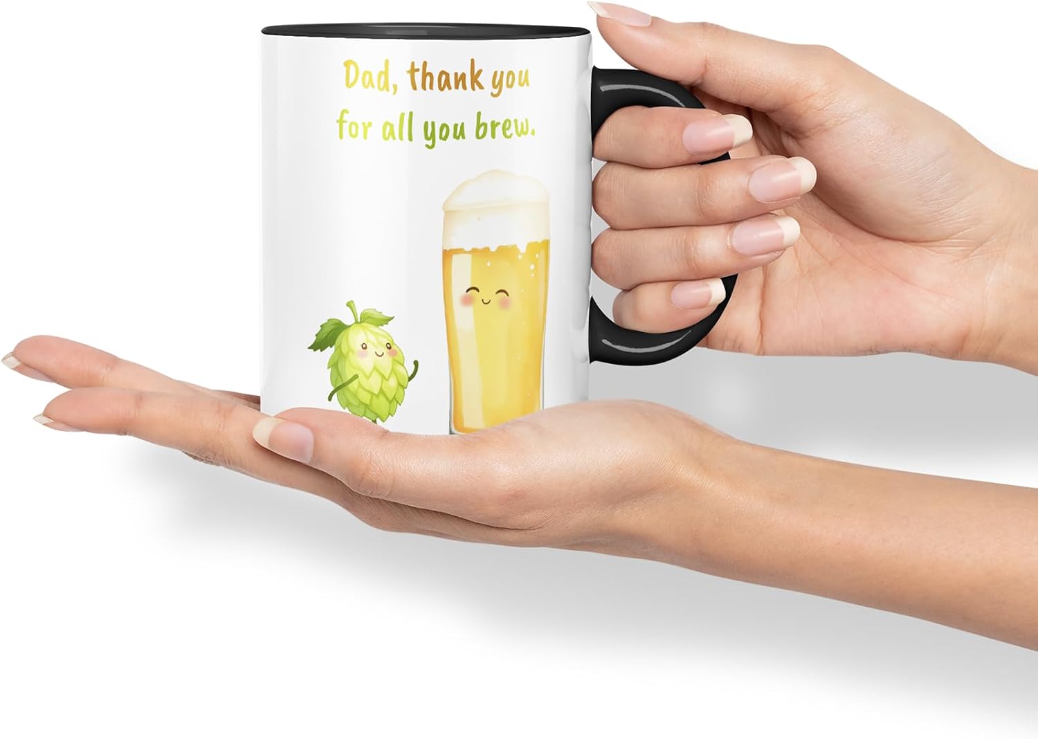 Vixar Dad Thank You for All You Brew Funny Beer Father's Day Mug – Coloured Mug Cup Gift, 11oz (Black)