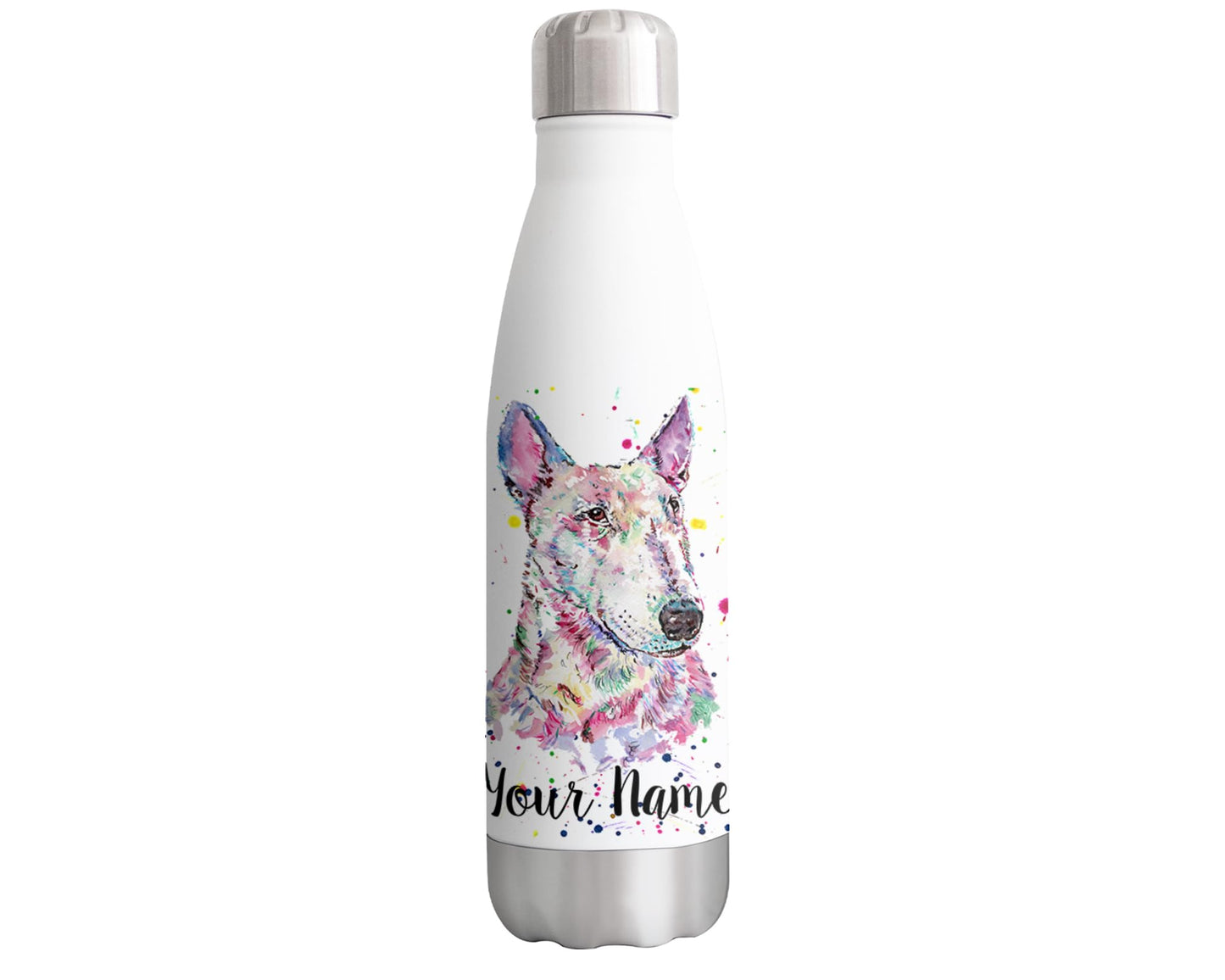 Bully English Bullterrier Personalised Custom Bottle with Your Text/Name Bull Dog Pet Watercolour Animals Bottle Double Wall Insulated Stainless Steel Sport Drinks 500ml