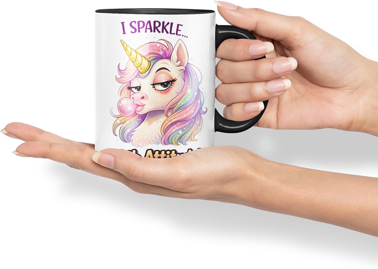 Vixar I Sparkle with Attitude Unicorn Coloured Ceramic Mug Cup Gift, 11oz (Black)