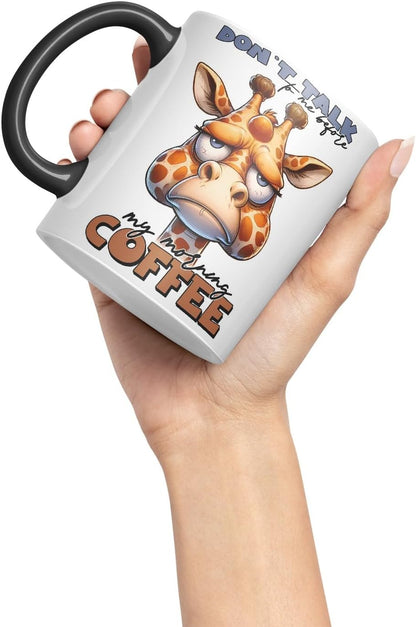 Vixar Don’t Talk to Me Before My Morning Coffee Giraffe Coloured Ceramic Mug Cup 11oz Funny Sarcastic Gift (Black)