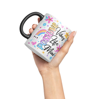 Positive Vibes Life Mind Presents Coloured Ceramic Mug Cup Gift 330ml 11oz Work Office Tea Coffee Gift