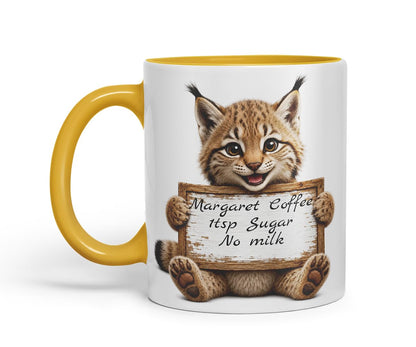 Vixar Personalised Lynx Mug with Name or Custom Message – Cute Animal Coloured Ceramic Mug Cup Gift, 11oz (Black)