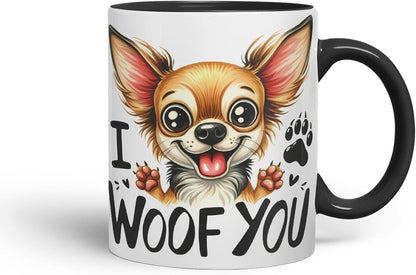 Vixar I Woof You Cute Dog Mug – Coloured Ceramic Mug Cup Gift, 11oz (Black)