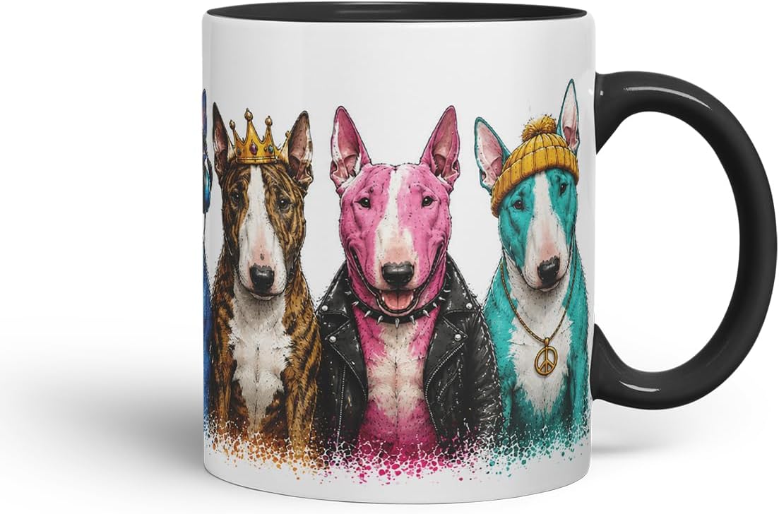 Vixar English Bull Terrier Dog Mug – Cute Bull Terrier Coloured Ceramic Mug Cup Gift, 11oz (Black)