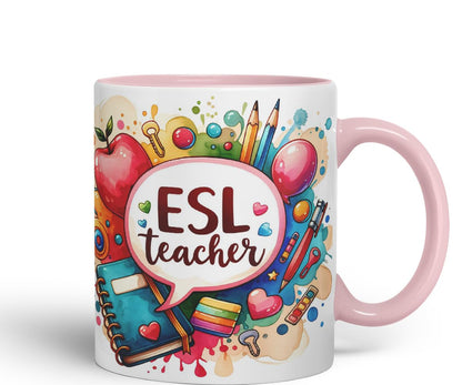 Vixar ESL Teacher Mug Thank You, End of School Gift Ceramic Coloured Mug Cup for Tea Coffee Hot Brew 330ml 11Oz Gift