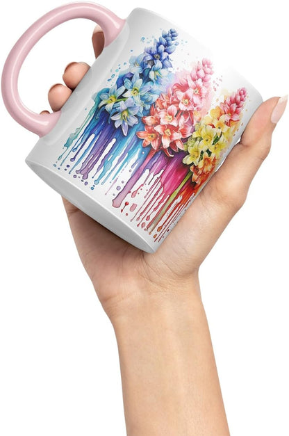 Vixar Hyacinth Perfumed Bloom Mug Coloured Ceramic Mug Cup Gift, 11oz (Pink)