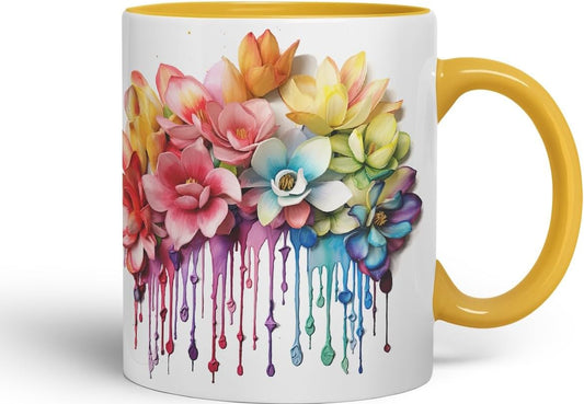 Vixar Magnolia Romantic Bloom Mug Coloured Ceramic Mug Cup Gift, 11oz (Gold Yellow)