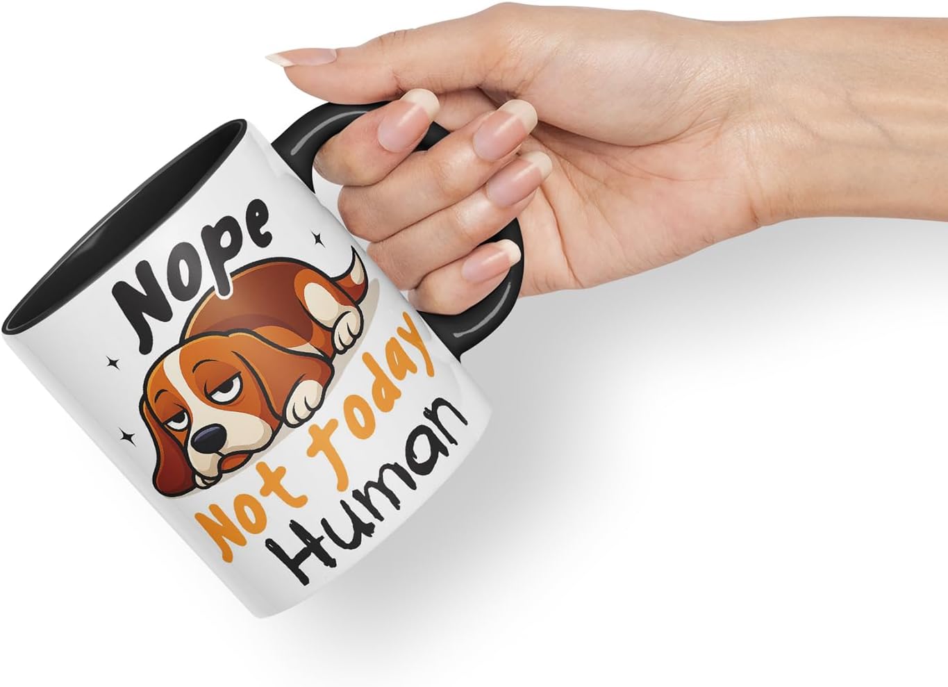 Vixar Nope. Not Today, Human Beagle Dog Mug – Coloured Ceramic Mug Cup Gift, 11oz (Black)