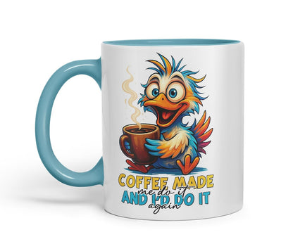 Vixar Coffee Made Me Do It and I'd Do It Again Funny Bird Mug – Coloured Ceramic Mug Cup Gift, 11oz (Black)