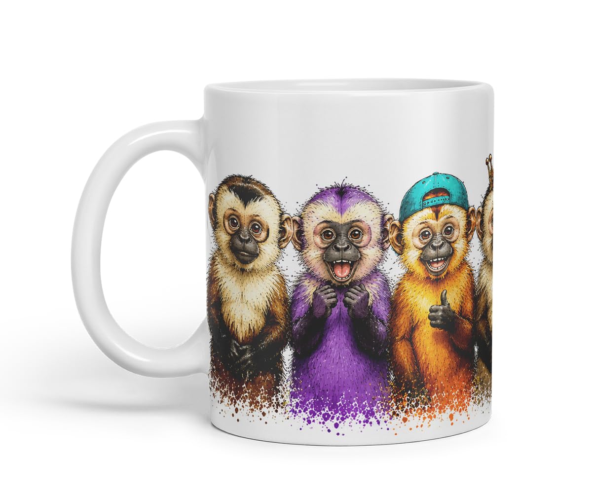 Vixar Monkey Mug – Cute Monkey Coloured Ceramic Mug Cup Gift, 11oz (Black)