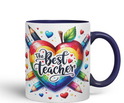 Vixar Best Teacher Mug Thank You, End of School Gift Ceramic Coloured Mug Cup for Tea Coffee Hot Brew 330ml 11Oz Gift BT2