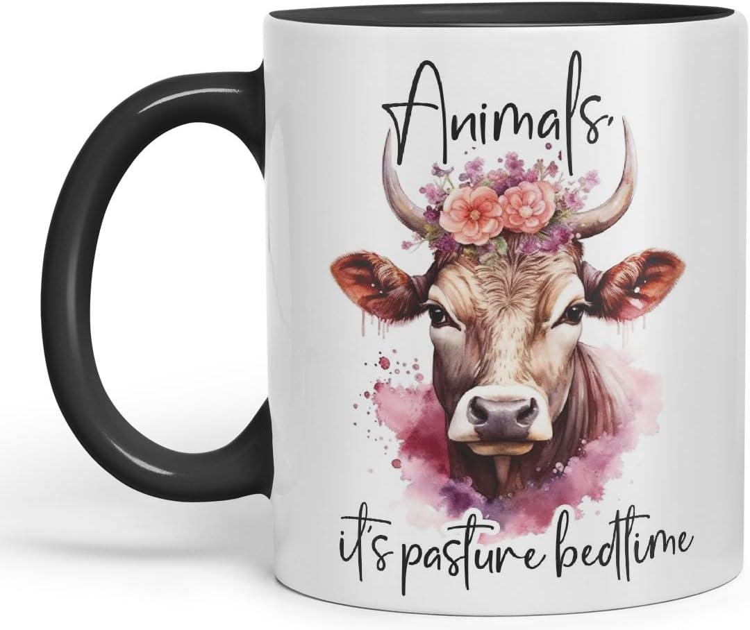 Vixar Animals It’s Pasture Bedtime – Coloured Ceramic Mug Cup Gift, 11oz (Black)