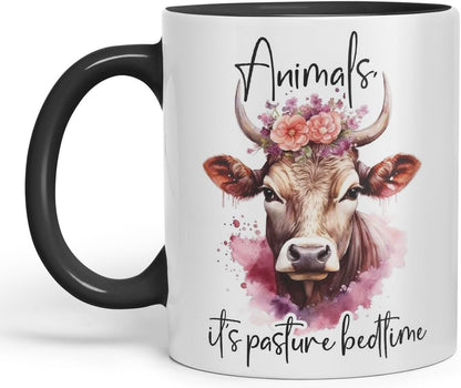 Vixar Animals It’s Pasture Bedtime – Coloured Ceramic Mug Cup Gift, 11oz (Black)