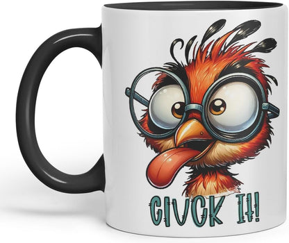 Vixar Cluck It! Coloured Ceramic Mug Cup 11oz Funny Sarcastic Gift (Black)
