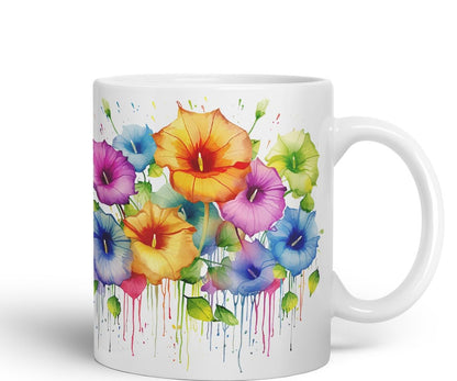 Vixar Morning Glory Climbing Flower Mug Coloured Ceramic Mug Cup Gift, 11oz (Light Green)