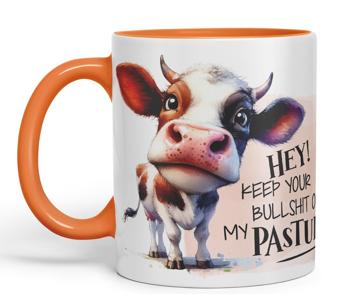 Vixar Hey! Keep Your Bullshit Off My Pasture Cow Coloured Ceramic Mug Cup Gift, 11oz (Black)