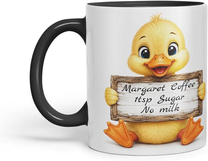 Vixar Personalised Duckling Mug with Name or Custom Message – Cute Animal Coloured Ceramic Mug Cup Gift, 11oz (Black)