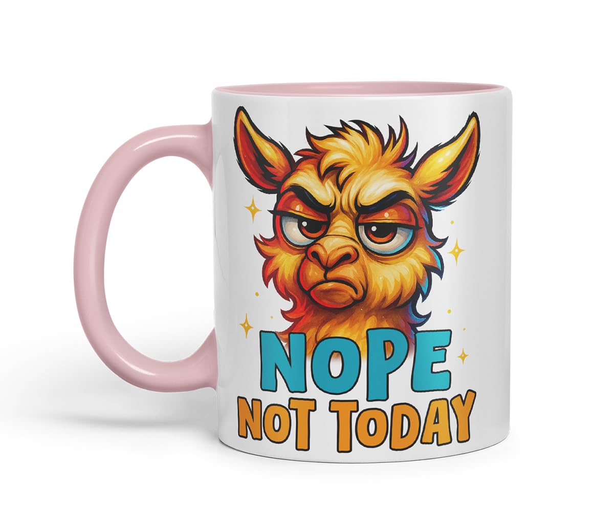 Vixar Nope Not Today Sarcastic Llama – Coloured Ceramic Mug Cup Gift, 11oz (Black)