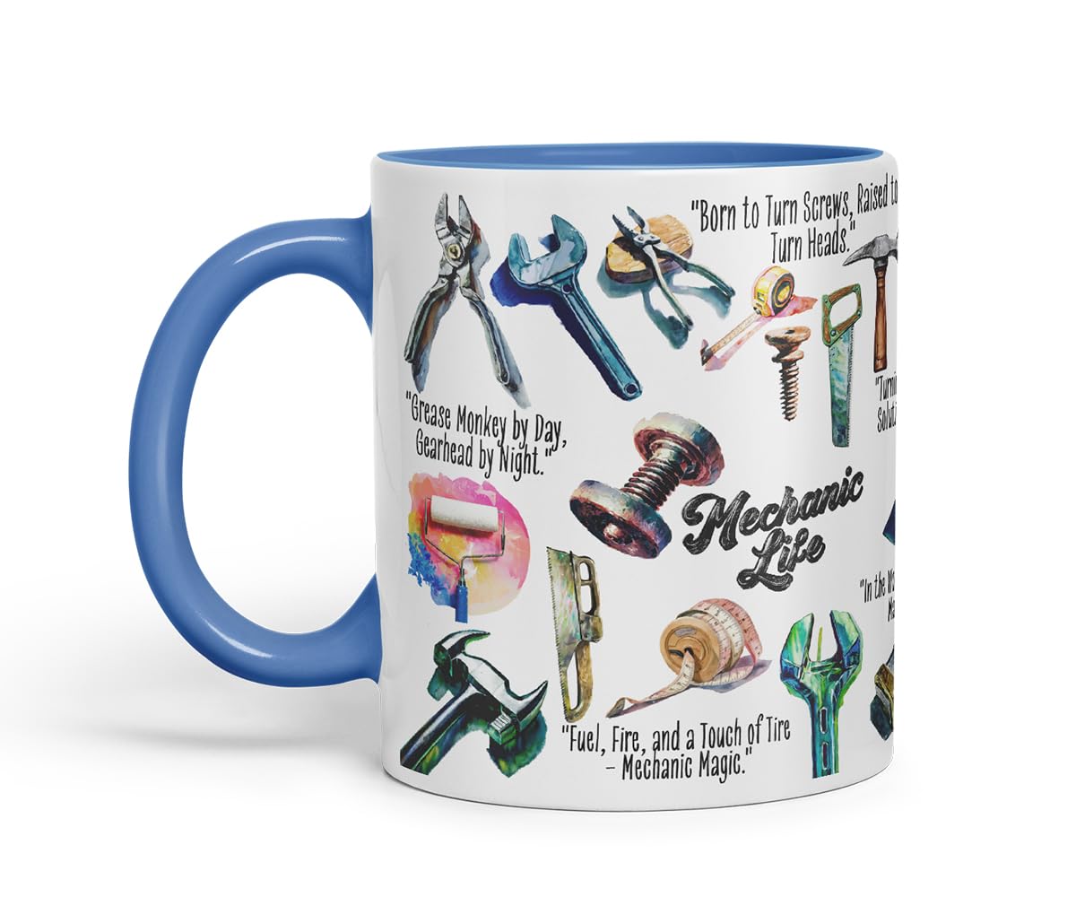 Vixar Mechanic Life Tools Mug – Coloured Ceramic Mug Cup Gift, 11oz (Black)