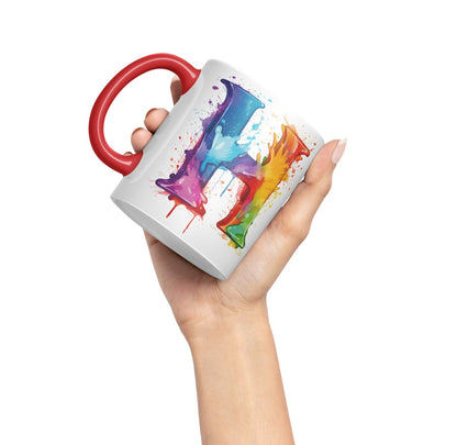 Letter H mug, Alphabet Letter H Monogram watercolour Ceramic Coloured Mug Cup for Tea Coffee Hot brew 330ml 11Oz Gift