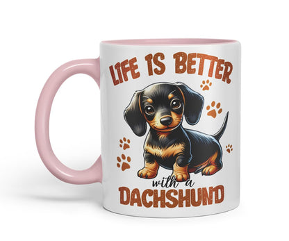 Vixar Life is Better with A Dachshund Dog Mug – Coloured Ceramic Mug Cup Gift, 11oz (Black)