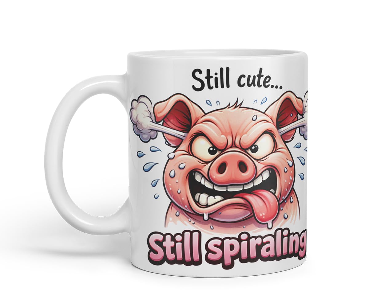 Vixar Still Cute Still Spiraling Funny Pig Mug – Coloured Ceramic Mug Cup Gift, 11oz (Black)