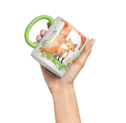 Letter F mug, Animals Alphabet Letter F Monogram animal for kids Ceramic Coloured Mug Cup for Tea Coffee Hot brew 330ml 11Oz Gift