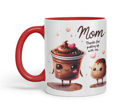 Vixar Mom Thanks for Pudding Up with Me Funny Pudding Mug Mother Mum – Coloured Ceramic Mug Cup Gift, 11oz (Black)