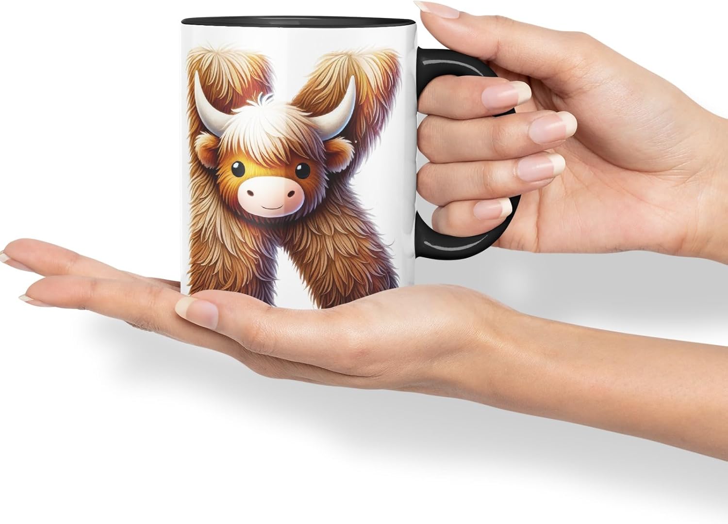 Highland Cow Alphabet Monogram Coloured Ceramic Cup Mug Letter K Rustic Farmhouse Animal Letter Gift V2 11oz (Black)