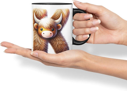 Highland Cow Alphabet Monogram Coloured Ceramic Cup Mug Letter K Rustic Farmhouse Animal Letter Gift V2 11oz (Black)