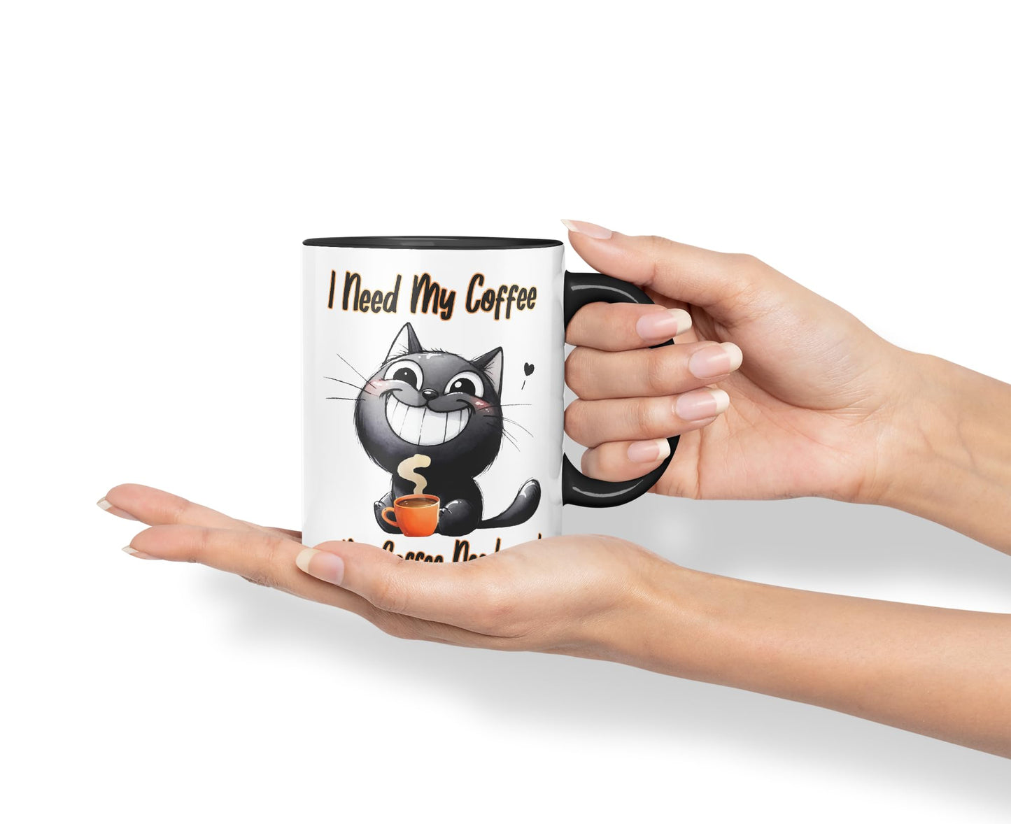 I Need My Coffee &My Coffee Needs Me! Cat Joke sarkasm Sarcastic Ceramic Coloured Mug Cup for Tea Coffee Hot Brew 330ml 11Oz Gift