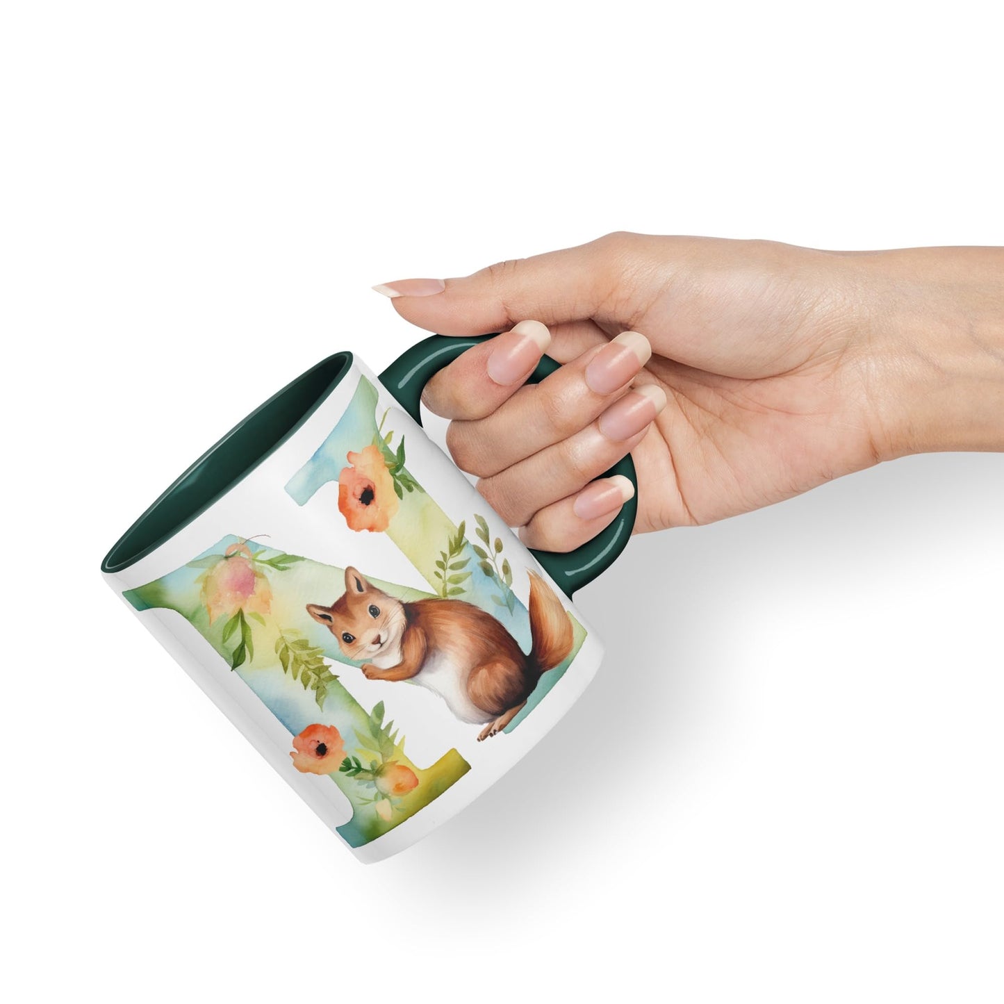 Letter N mug, Animals Alphabet Letter N Monogram animal for kids Ceramic Coloured Mug Cup for Tea Coffee Hot brew 330ml 11Oz Gift