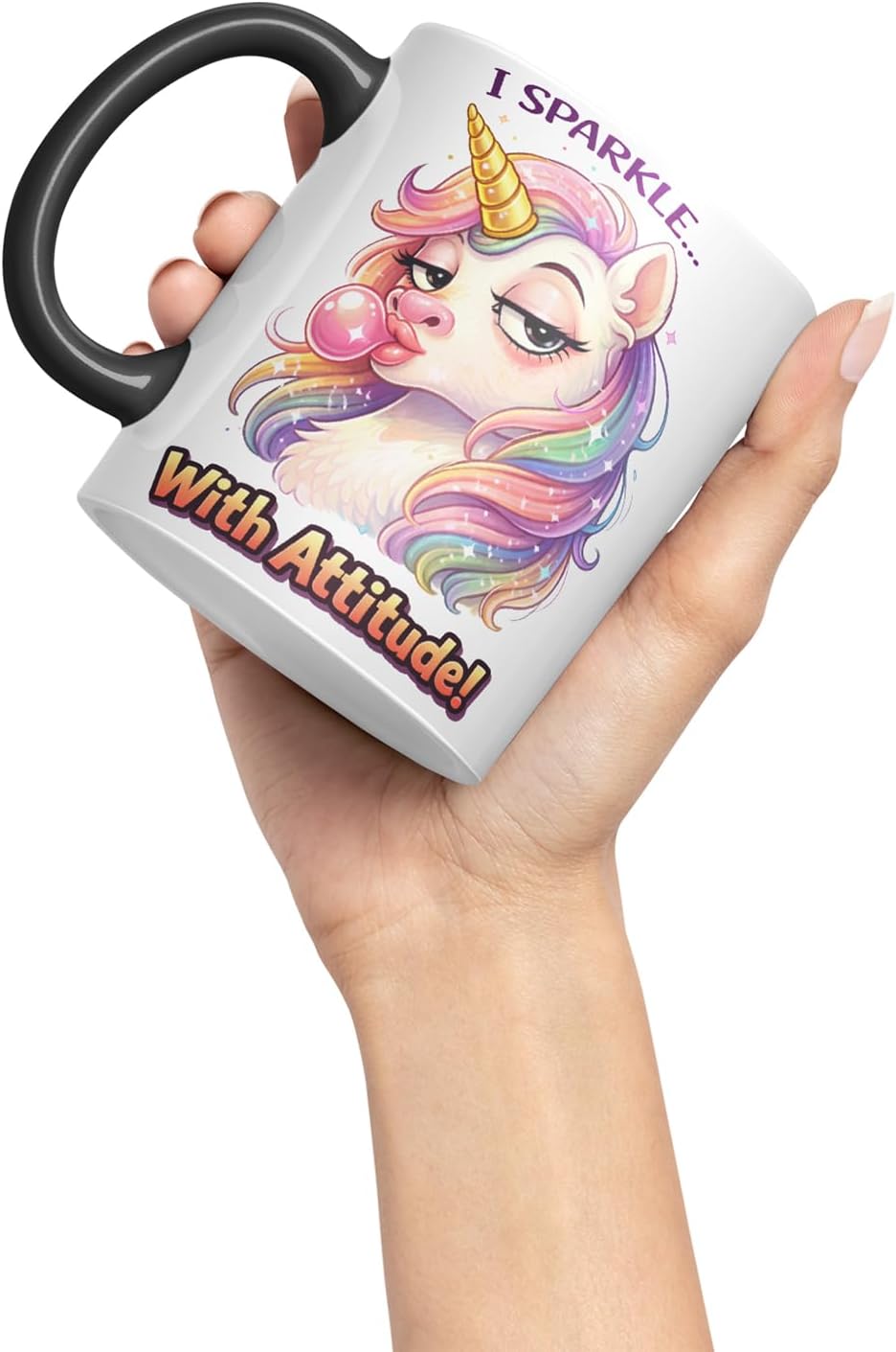 Vixar I Sparkle with Attitude Unicorn Coloured Ceramic Mug Cup Gift, 11oz (Black)