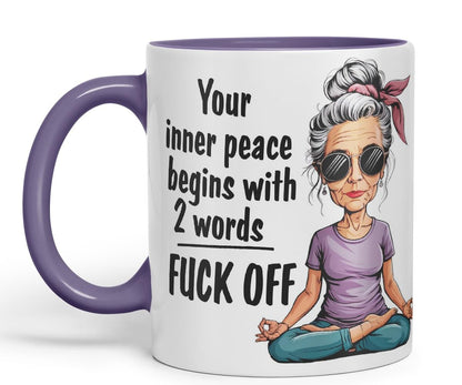Vixar Your Inner Peace Begins with 2 Words – F*ck Off – Coloured Ceramic Mug Cup Gift, 11oz (Black)
