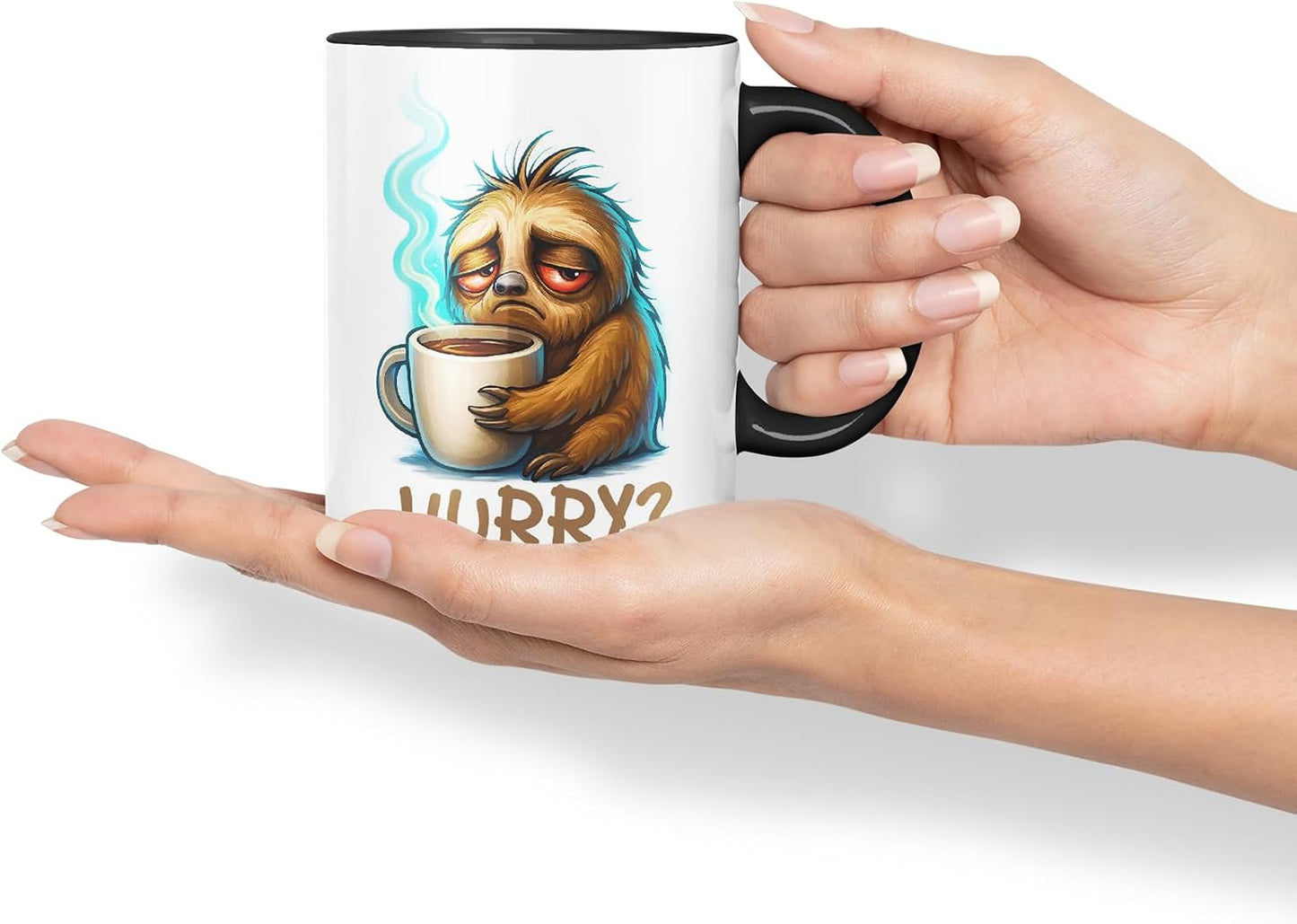 Vixar Hurry I Don't Know Her Funny Sloth Coffee Mug – Coloured Ceramic Mug Cup Gift, 11oz (Black)