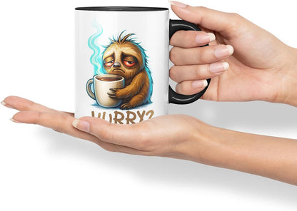 Vixar Hurry I Don't Know Her Funny Sloth Coffee Mug – Coloured Ceramic Mug Cup Gift, 11oz (Black)