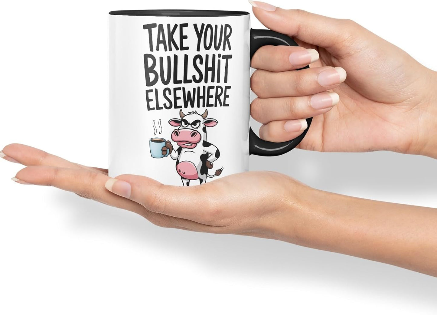 Vixar Take Your Bull.. Elsewhere Cow Coloured Ceramic Mug Cup Gift, 11oz (Black)