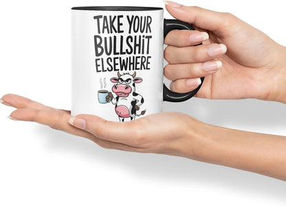 Vixar Take Your Bull.. Elsewhere Cow Coloured Ceramic Mug Cup Gift, 11oz (Black)