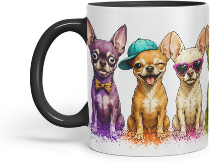 Vixar Short Hair Chihuahua Dog Mug – Cute Chihuahua Coloured Ceramic Mug Cup Gift, 11oz (Black)