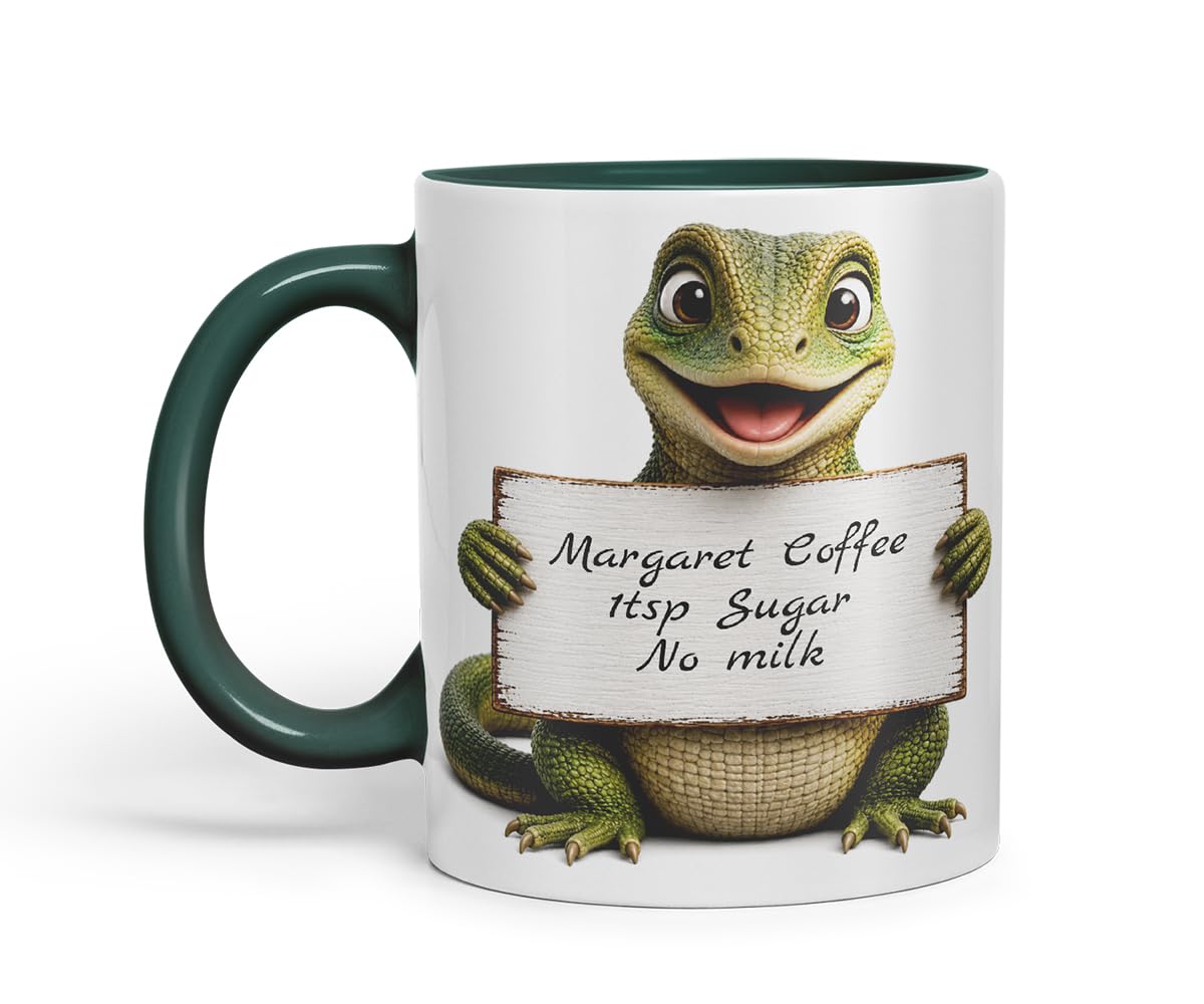 Vixar Personalised Lizard Mug with Name or Custom Message – Cute Animal Coloured Ceramic Mug Cup Gift, 11oz (Black)