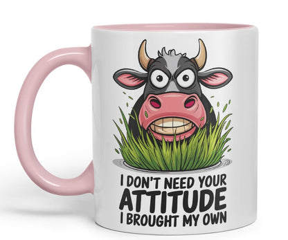 Vixar I Don’t Need Your Attitude I Brought My Own Cow Joke Coloured Ceramic Mug Cup Gift, 11oz (Black)