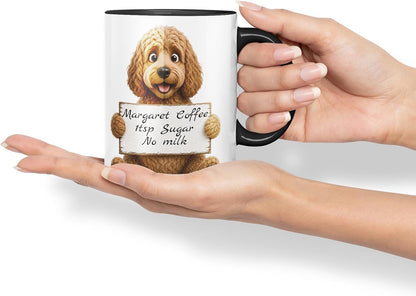 Vixar Personalised Cockapoo Dog Mug with Name or Custom Message – Cute Animal Coloured Ceramic Mug Cup Gift, 11oz (Black)